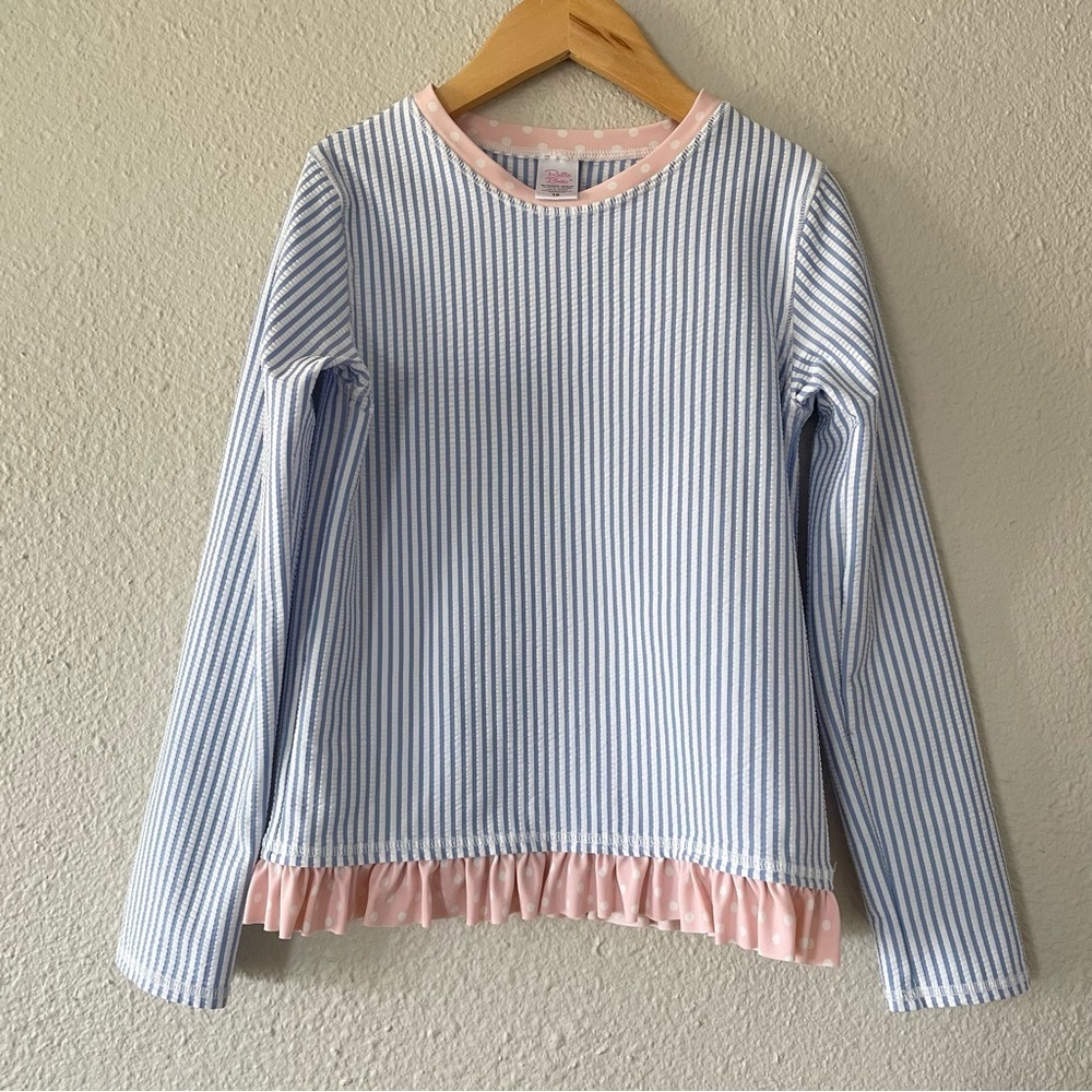 Ruffle Butts Seersucker Rash Guard Shirt Girls Size 10 Striped Long Sleeve Swim